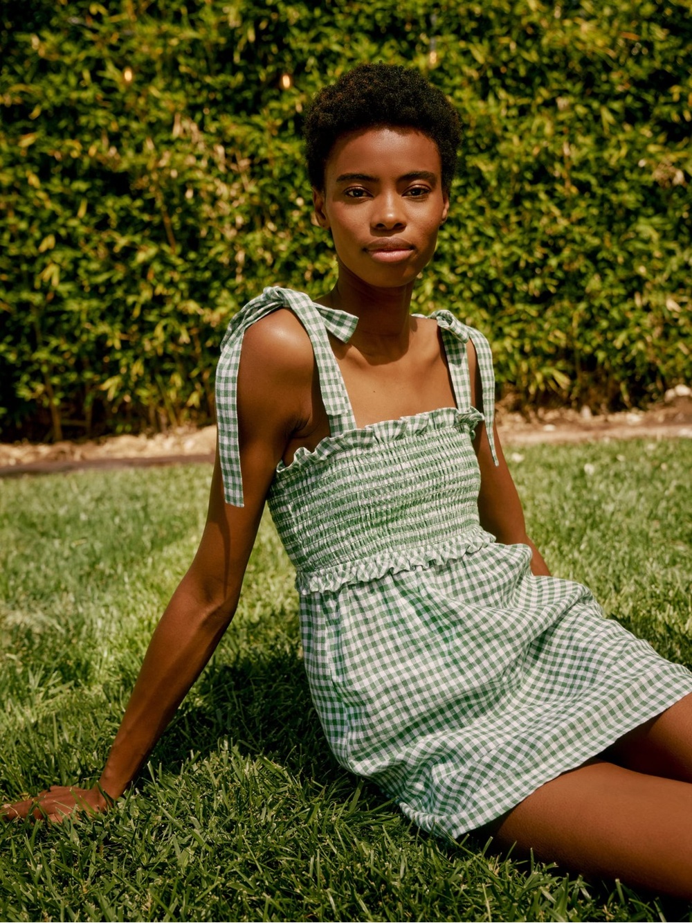 Reformation Dawson linen gingham mini dress adjustable ties - Picture 6 of 7